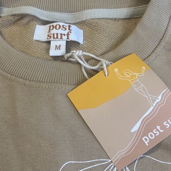 Post Surf Tan Sweatshirt with White Monstera Leaves Design. Size Medium. NWT. - Picture 3 of 10